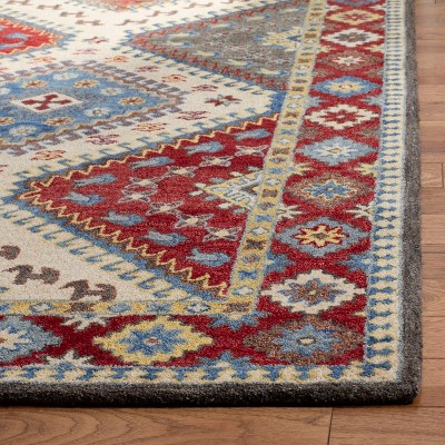 Elegant Heirloom Red & Ivory Hand-Tufted Wool Square Rug
