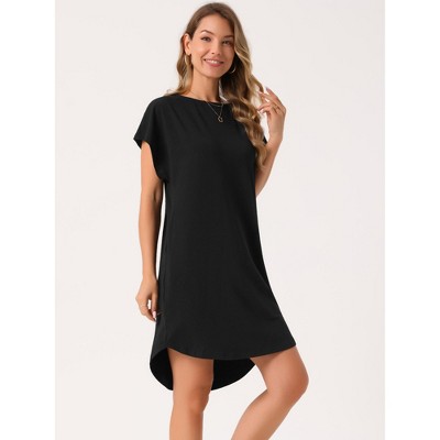 Женские платья INSPIRE CHIC Women's Summer Short Sleeve Casual Crew Neck with Pockets Roll Hem Mini Dress Black Large — фото 2