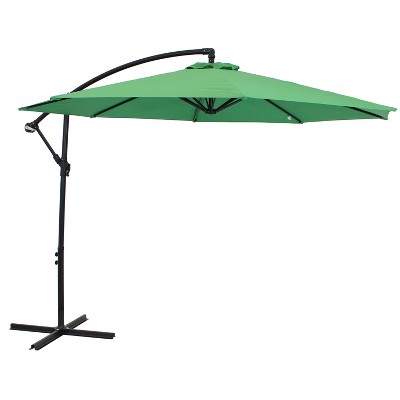 Sunnydaze Outdoor Steel Cantilever Offset Patio Umbrella with Air Vent, Crank, and Base - 9' - Emerald