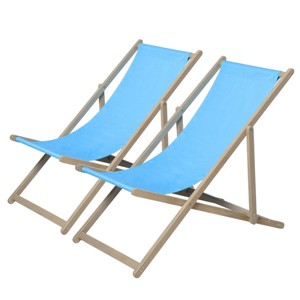 Wooden Folding Patio Chairs Set Of 2,Three Level Height Adjustable Patio Chairs,Portable Reclining Beach Chair -The Pop Home - 1 of 4
