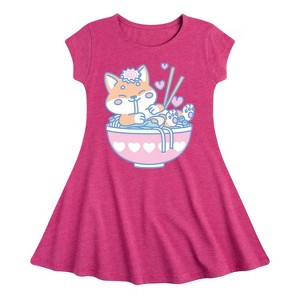 Girls' - Instant Message - Kawaii Ramen Shiba Inu Fit & Flair Cap Sleeve Graphic Dress - 1 of 4