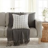 2-Pack Gray Throw Pillows Seed Stitch Knit with Cotton Patterns in Folk Leaves - Becky Cameron, Gray, 20 x 20 - image 3 of 4