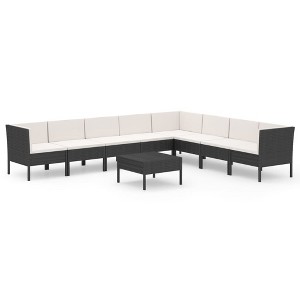 vidaXL Garden Lounge Set Patio Sectional Sofa Couch Outdoor Poly Rattan Black - 1 of 4