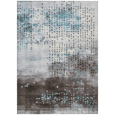 Teal Blue And Brown Geometric Washable Indoor Outdoor Area Rug