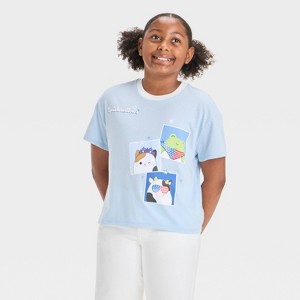 Girls' Sqiushmallows Americana Boxy Short Sleeve Graphic T-Shirt - Blue - 1 of 4