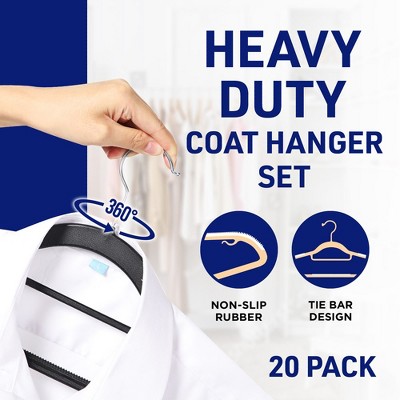 LifeMaster Black Heavy Duty ABS Plastic Hangers with 360° Swivel Hook - Pack of 20