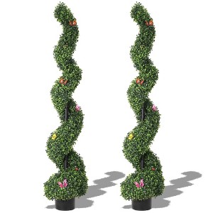 Artificial Boxwood Spiral Topiary Trees, 2 Pack Faux Plants with Simulation Decor for Indoor Outdoor Garden Porch, Easy Assembly, Green - 1 of 4