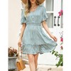 Women's Summer Floral Short Sleeve V Neck A-Line Midi Dress Green L - 2 of 4