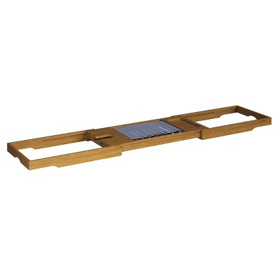 Natural Acacia Wood Extendable Bathtub Tray with Wine Holder