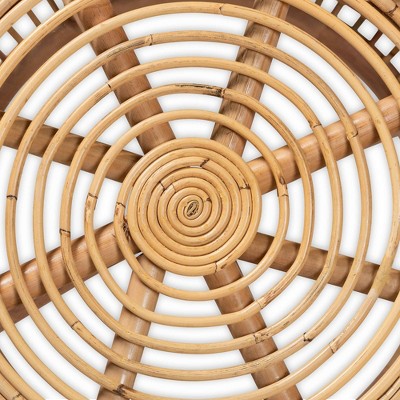Tropical Oasis Natural Rattan Round End Table with Bamboo Accents