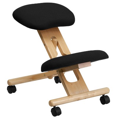 Mobile Wooden Ergonomic Kneeling Chair In Black Fabric Belnick