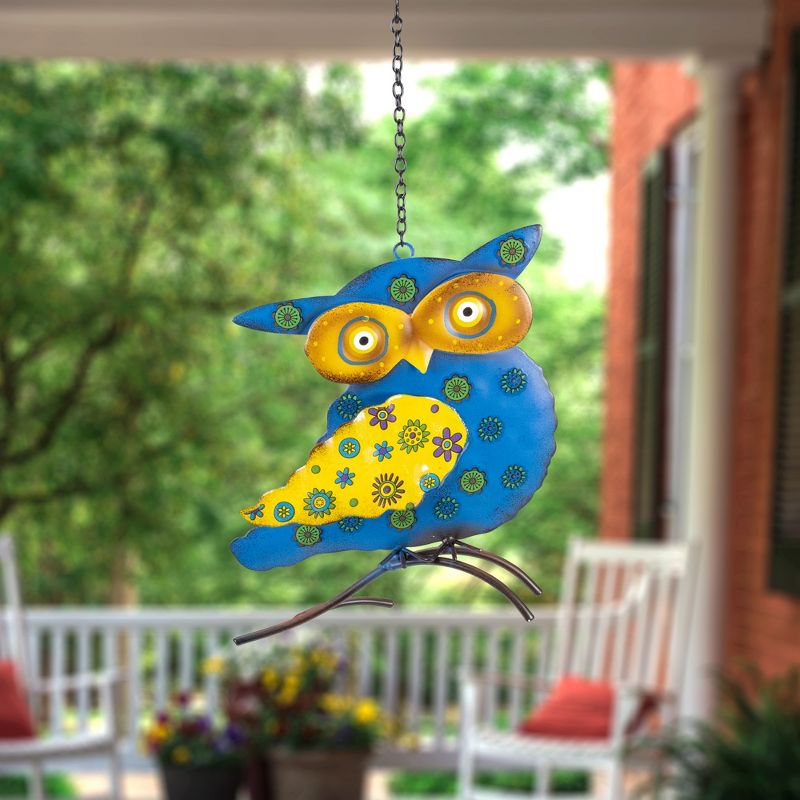 Northlight 7.75" Blue and Yellow Metal Owl Outdoor Wall Hanging, 2 of 6