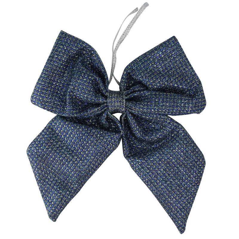 Northlight 7.25" Blue and Silver Double Loop Christmas Bow Decor, 1 of 4