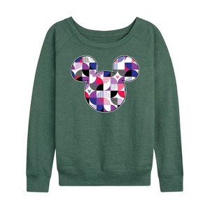 Women's - Disney - Mickey Head Solid Geo Lightweight French Terry Wide Neck Long Sleeve Shirt - 1 of 4