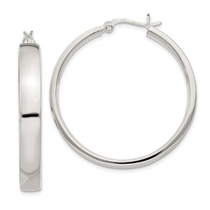 Black Bow Jewelry 5mm, Sterling Silver Polished Round Hoop Earrings - 30mm (1 3/16 Inch) - 1 of 4