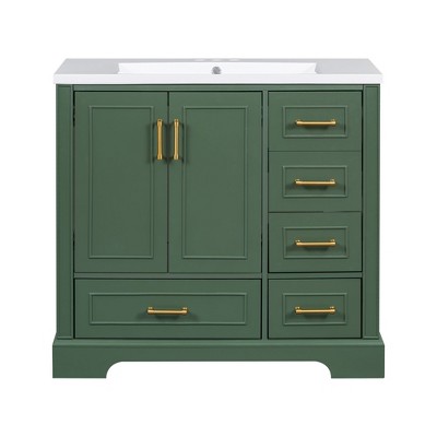 NicBex Bathroom Storage Cabinet with Sink Bathroom Cabinets with 1 Spacious Cabinet, 4 Storage Drawers for Bathroom, Green