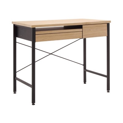 Graphite Black Steel Compact Workstation with Ashwood Drawers