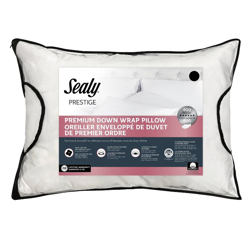 Sealy 300 Thread Count Premium Down Wrap Bed Pillow, 1 of 8