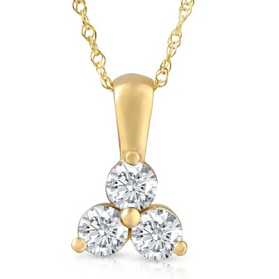 Pompeii3 1Ct Diamond Three Stone Pendant in 14k White Yellow Rose Gold Necklace