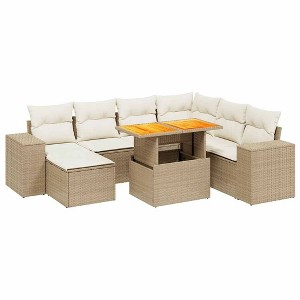 vidaXL Garden Sofa Set Beige PE rattan 8 Piece Set Adjustable Armrests - 1 of 4