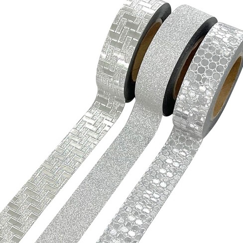 Wrapables Glitter and Shine Washi Tapes Decorative Masking Tapes (Set of 3), Silver Glitz and Glitter - image 1 of 3