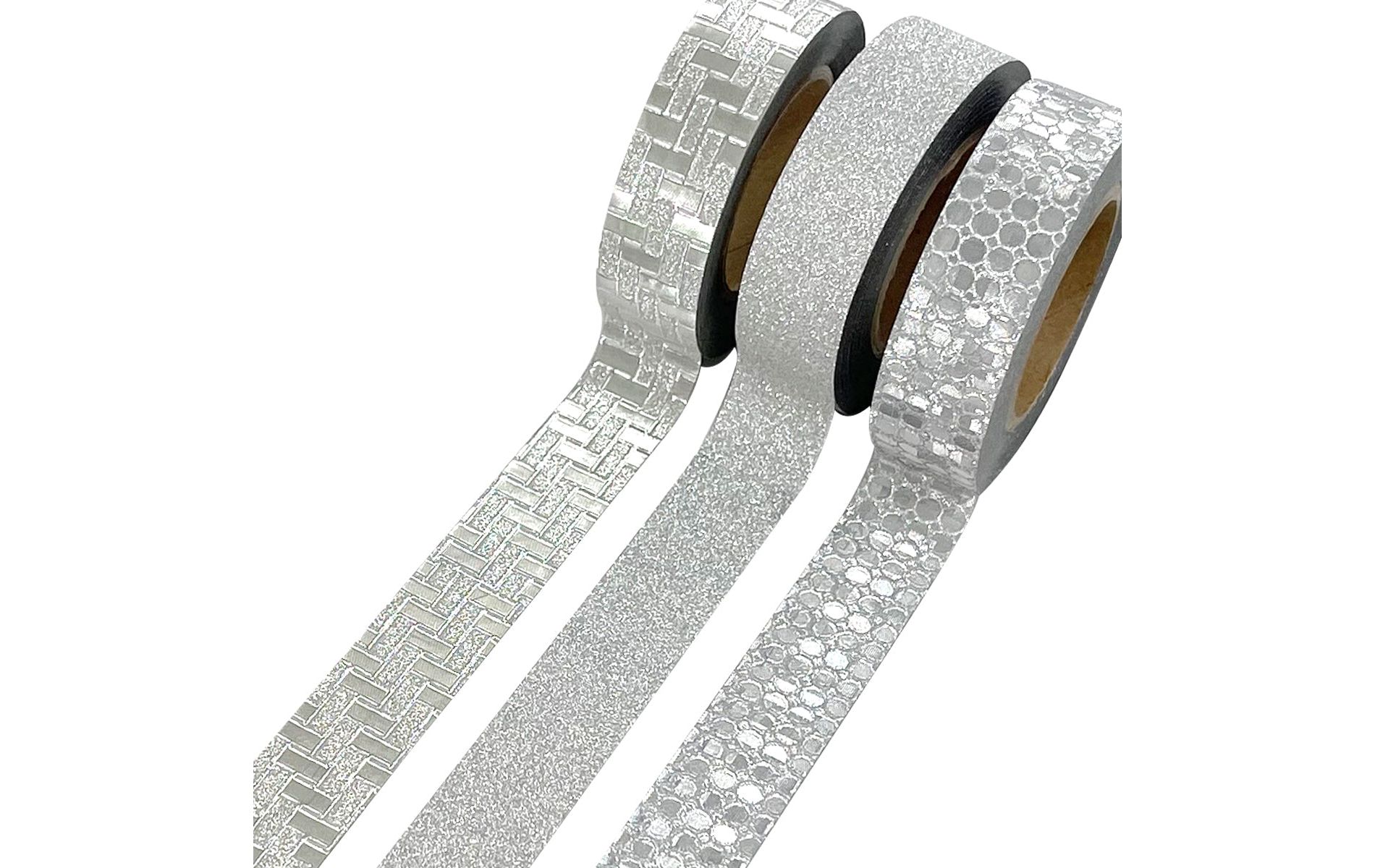 Wrapables Glitter and Shine Washi Tapes Decorative Masking Tapes (Set of 3), Silver Glitz and Glitter
