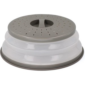 Microwave Cover for Food, Collapsible Microwave Splatter and Plate Covers Easy Grip Lid and Food Strainer, Dishwasher Safe, 10.5", Grey - By Rampro - 1 of 4