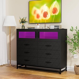 6 Drawer Dresser TV Stand, Modern Bedroom Dresser with Power Outlet & LED Light - 1 of 4