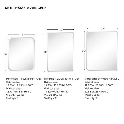 TEHOME 24'' x 30'' White Frameless Metal Medicine Cabinet with Mirror