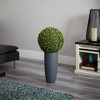 Nearly Natural 30-in Boxwood Artificial Topiary Plant in Gray Cylinder Planter (Indoor/Outdoor) - 2 of 2