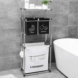 QingMoon Laundry Hamper, 2- Tier Foldable Sorting Basket, Freestanding Laundry Sorter Organizer with Removable Fabric Bins for Bathroom and Dorm - 1 of 4