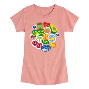 Girls' - Instant Message - Fruit Stamps Fitted Short Sleeve Graphic T-Shirt - 1 of 4