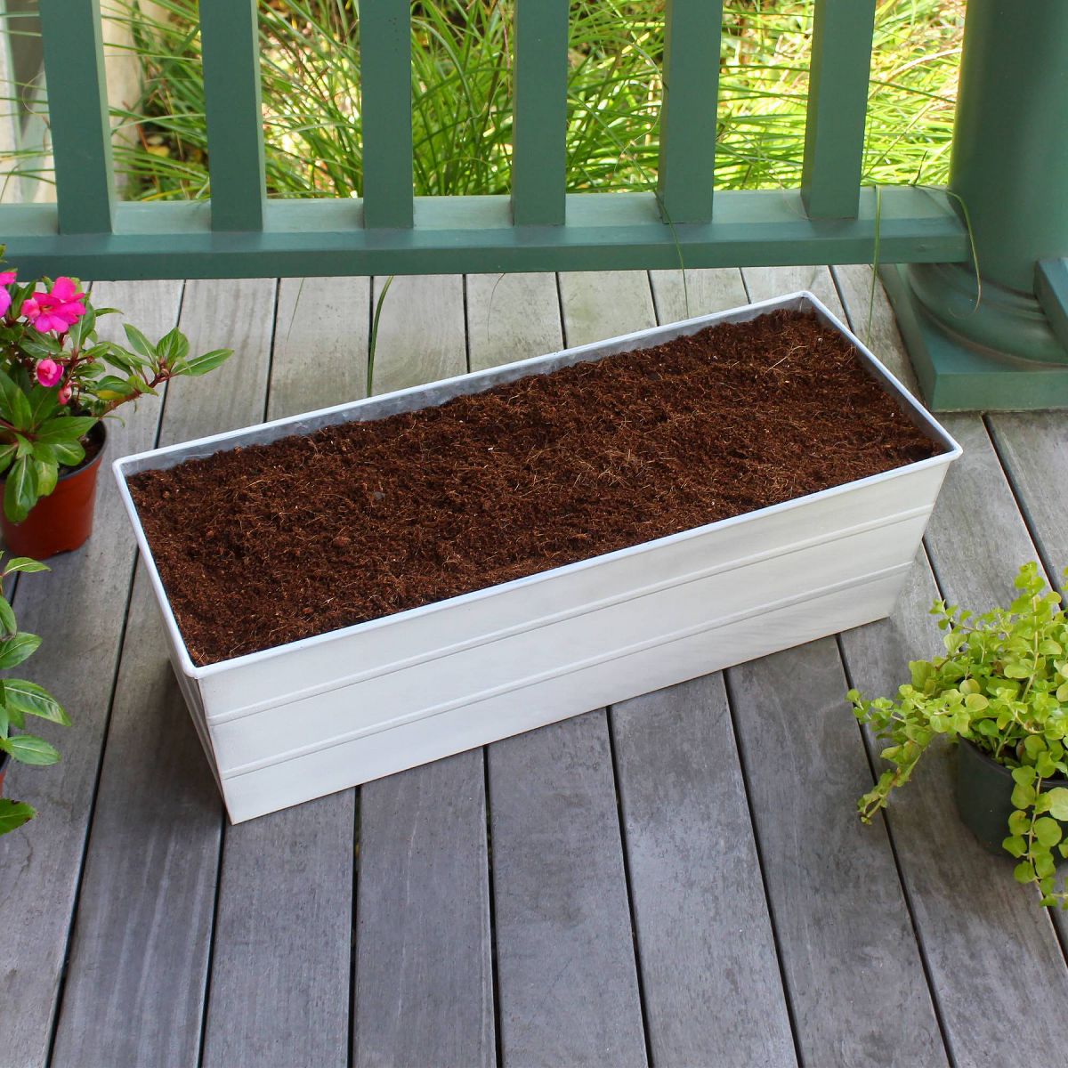 ACHLA Designs Medium Cape Cod Rectangular Galvanized Steel Outdoor Planter Box with Stand White 24"x9.5" - thumbnail 2