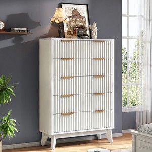 AMERLIFE Fluted 5-Drawer Dresser with Faux Marble Top, Wide Chest of Drawers for Bedroom, Living Room, Hallway, Entryway - 1 of 3