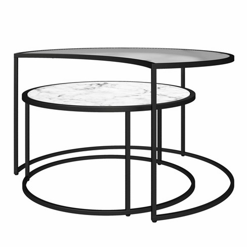 Moon Phases Nesting Coffee Tables White, Marble And Glass Nesting Coffee Table