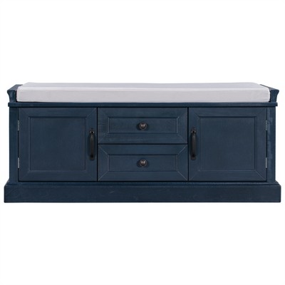 OUTSUPPLY Entryway Storage Bench with 2 Drawers and 2 Cabinets, Removable Velvet Cushion for Hallway, Living Room, Mudroom