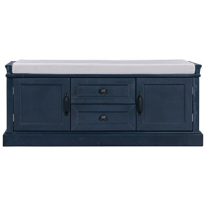 OUTSUPPLY Entryway Storage Bench with 2 Drawers and 2 Cabinets, Removable Velvet Cushion for Hallway, Living Room, Mudroom - 1 of 4
