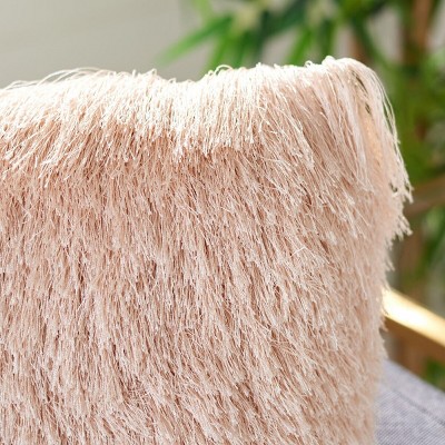 Blush Shag Faux Fur Square Accent Pillow
