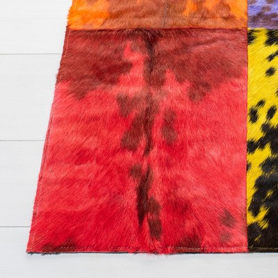 Handmade Multicolor Geometric Cowhide Area Rug, 5' x 8'