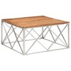 vidaXL Coffee Table Silver Stainless Steel and Solid Acacia Wood - 2 of 4