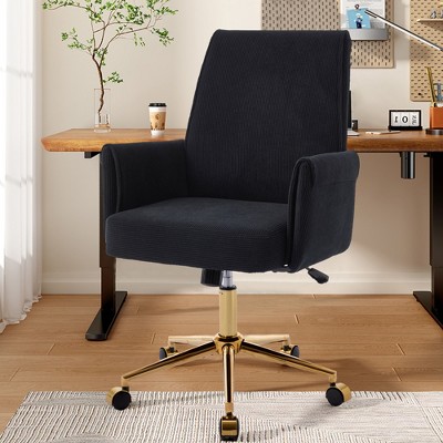 SKRAN Ergonomic Swivel Chair, Computer Office Chair, Height Adjustable Lounge Chair with Gold Base and Wheels for Home Office and Study Room