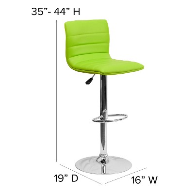 Modern Green Vinyl Adjustable Swivel Bar Stool with Chrome Base