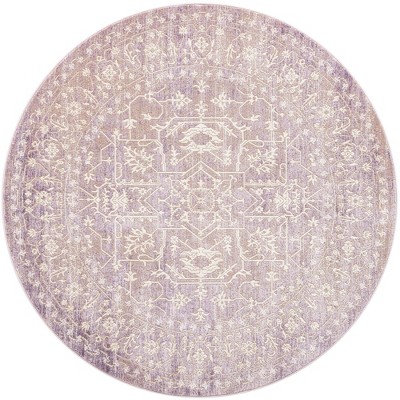 6' Round Purple and Ivory Synthetic Easy Care Area Rug