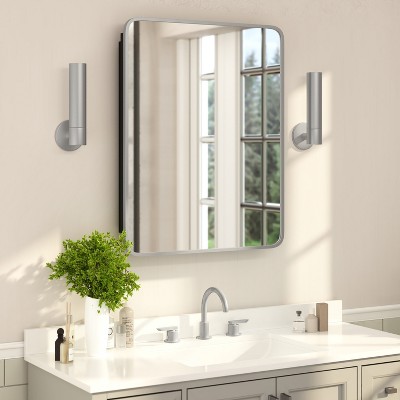 Flash Furniture Jolie Recessed Bathroom Medicine Cabinet with Rounded Beveled Mirror and Reversible Metal Frame
