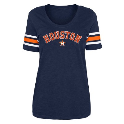 Houston Astros SAAG Women Gray Loose Soft Baseball V-Neck T-Shirt