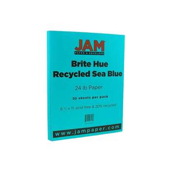 JAM Paper Smooth Colored Paper 24 lbs. 8.5 x 11 Sea Blue Recycled 50 Sheets/Pack (102657A)