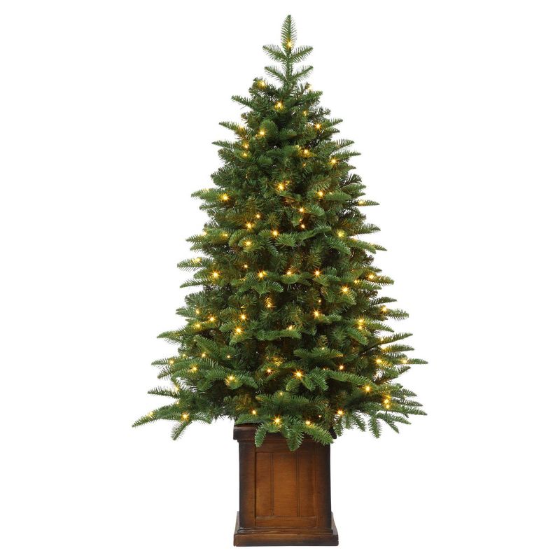 Haute D&#233;cor 4.5&#39; Pre-Lit LED Potted Noble Fir Artificial Christmas Tree White Lights, 1 of 5
