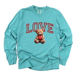 Simply Sage Market Women's Love Bear Long Sleeve Garment Dyed Tee - 1 of 4