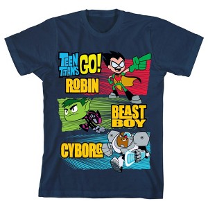 Teen Titans Go Character Art Boy's Navy Blue T-shirt - 1 of 1