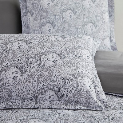 Paisley Gray King Microfiber Duvet Cover Set, 5 Piece